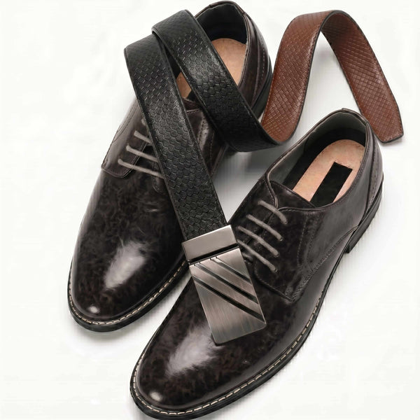 Mens 100% Genuine Leather Belt - DIAGONOX Smooth Auto Plate (Black & Brown Reversible)
