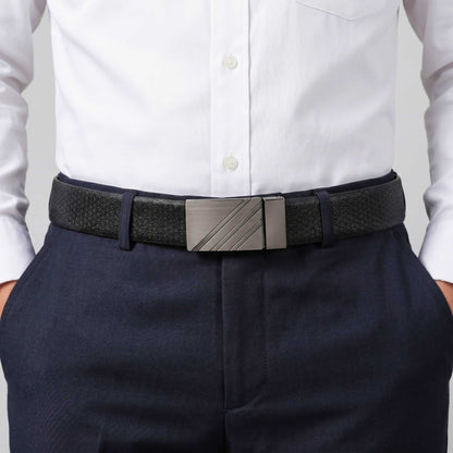 Mens 100% Genuine Leather Belt - DIAGONOX Smooth Auto Plate (Black & Brown Reversible) — Leather Belts for Men | THE MEN THING
