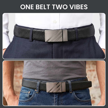 Mens 100% Genuine Leather Belt - DIAGONOX Smooth Auto Plate (Black & Brown Reversible) — Leather Belts for Men | THE MEN THING