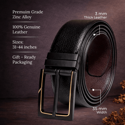 Mens 100% Genuine Leather Belt - DORVEX Smooth Deep Tone (Black & Brown Reversible) — Leather Belts for Men | THE MEN THING