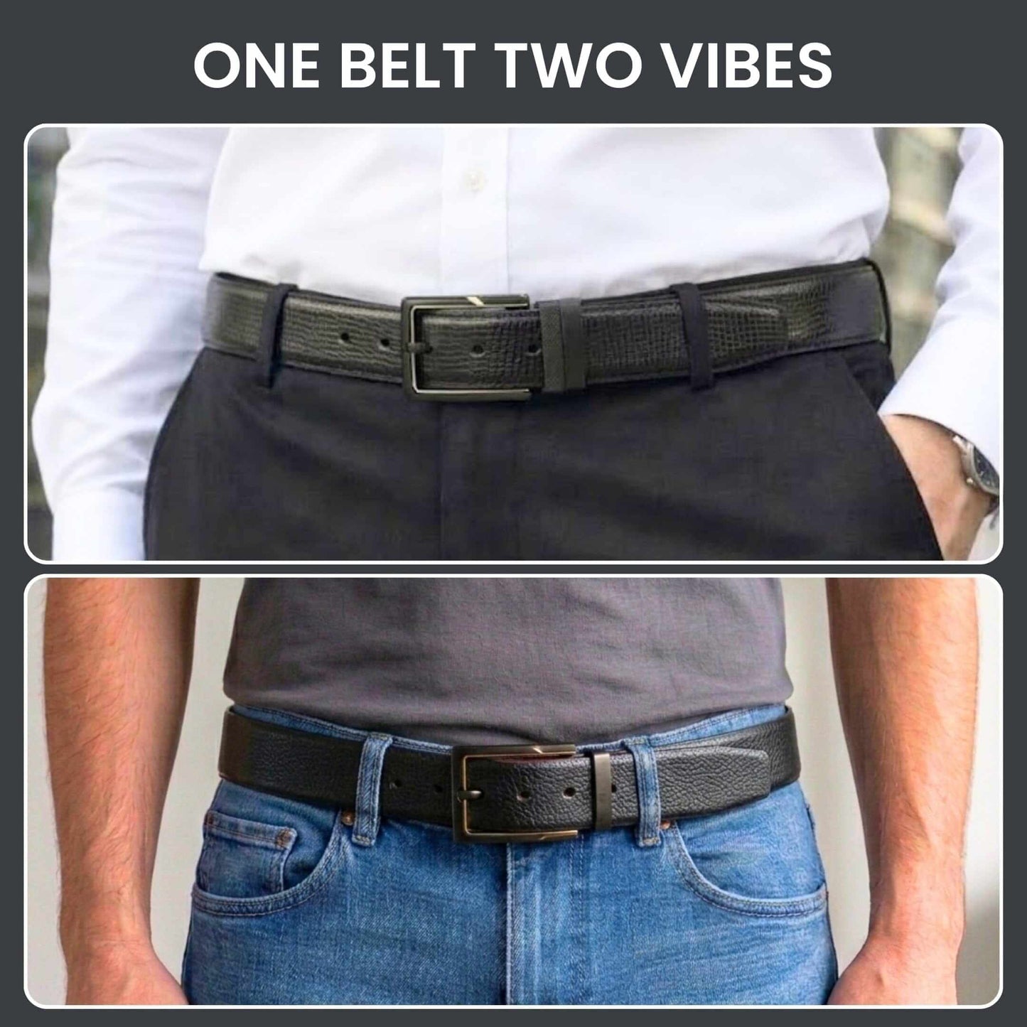 Mens 100% Genuine Leather Belt - DORVEX Smooth Deep Tone (Black & Brown Reversible) — Leather Belts for Men | THE MEN THING