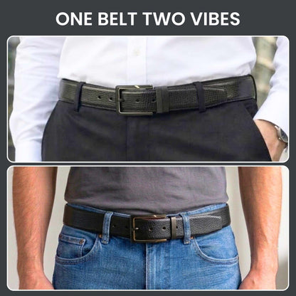 Mens 100% Genuine Leather Belt - DORVEX Smooth Deep Tone (Black & Brown Reversible) — Leather Belts for Men | THE MEN THING