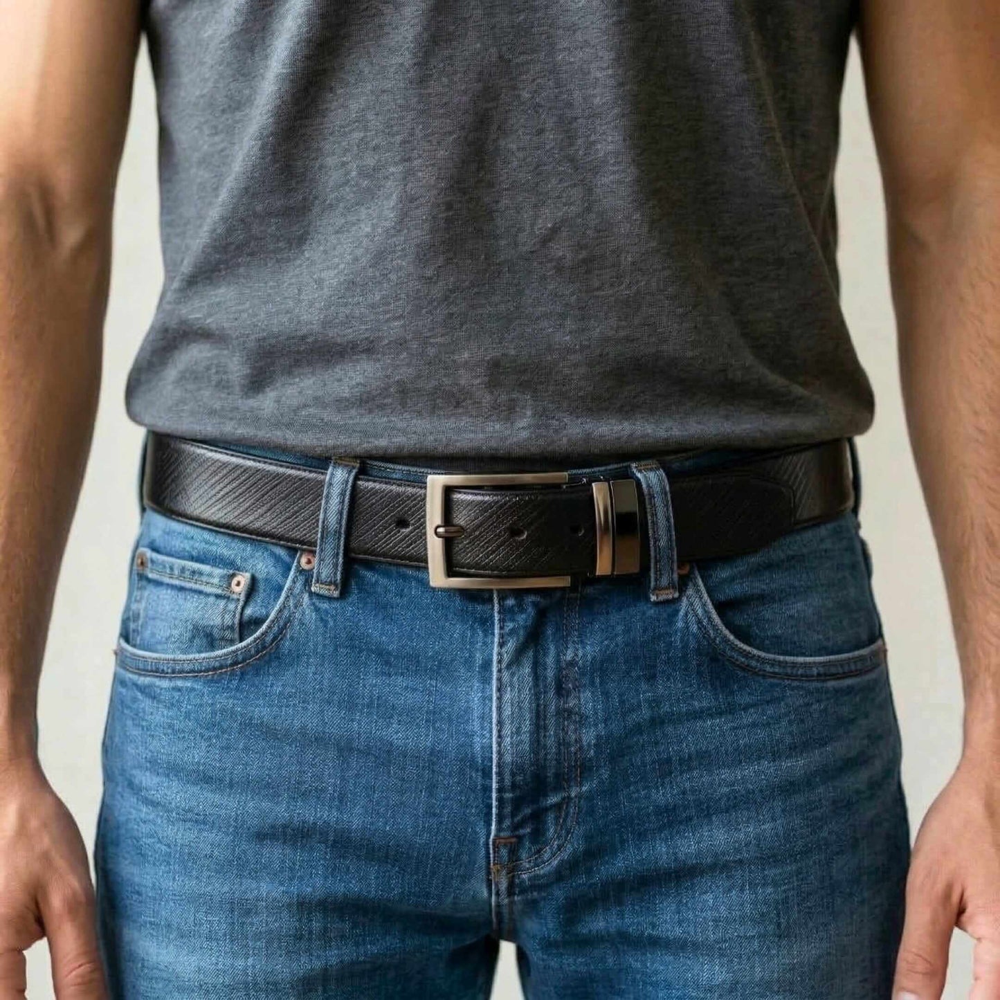 Mens Genuine Leather Belt | 2 in 1 Reversible (Black & Brown) (1 Pc.) - DUALCOR - THE MEN THING