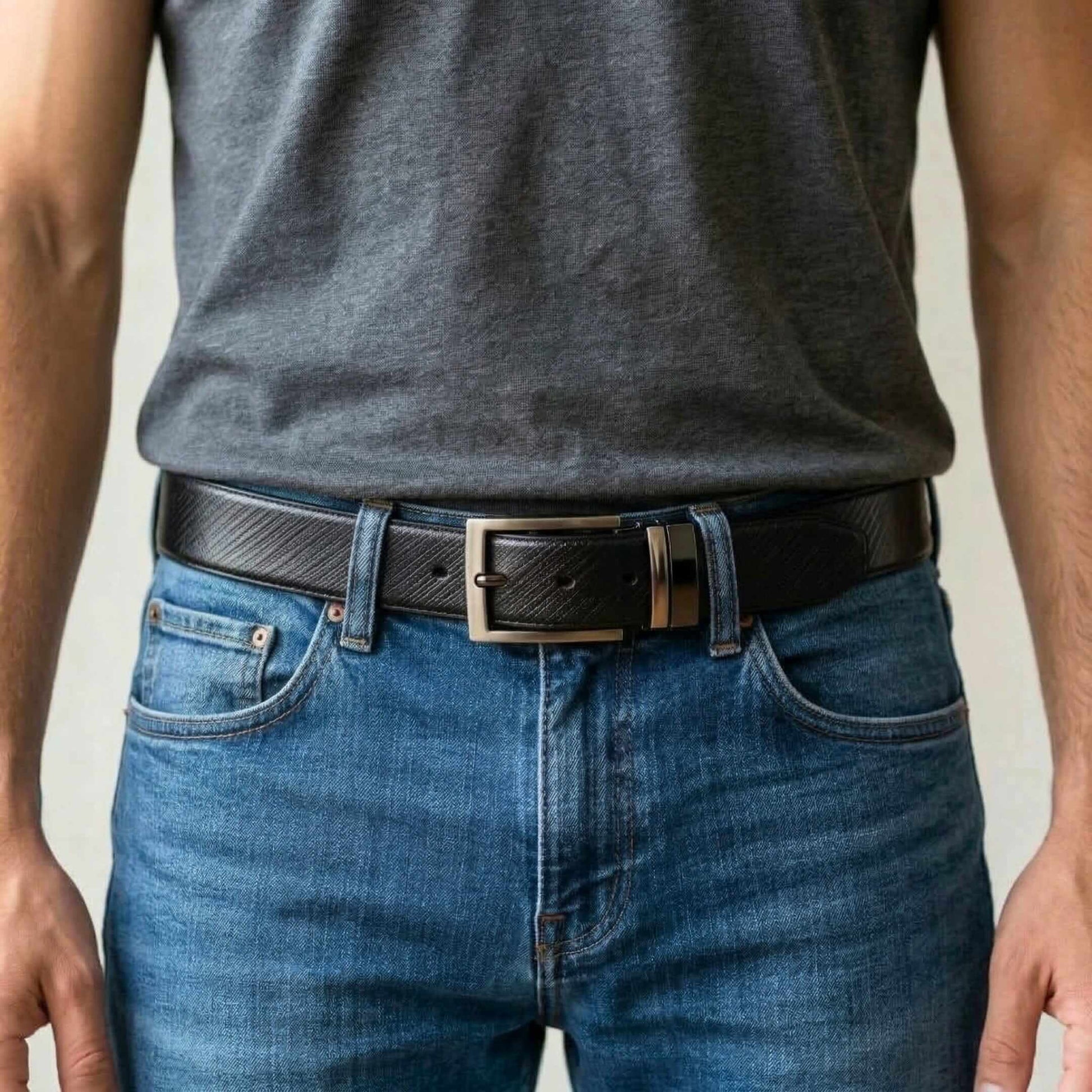 Mens Genuine Leather Belt | 2 in 1 Reversible (Black & Brown) (1 Pc.) - DUALCOR - THE MEN THING