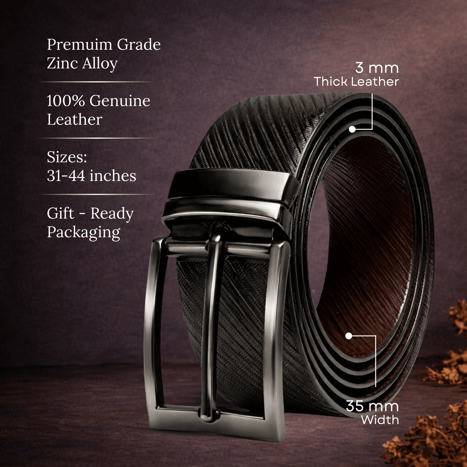 Mens Genuine Leather Belt | 2 in 1 Reversible (Black & Brown) (1 Pc.) - DUALCOR - THE MEN THING