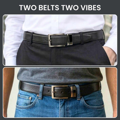 Mens Genuine Leather Belt | 2 in 1 Reversible (Black & Brown) (1 Pc.) - DUALCOR - THE MEN THING