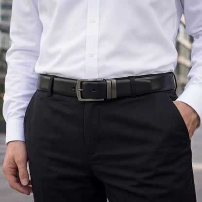 Mens 100% Genuine Leather Belt - DUALIX Smooth Matte (Black & Brown Reversible) — Leather Belts for Men | THE MEN THING