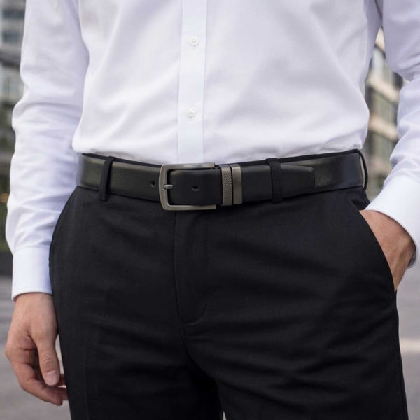 Mens 100% Genuine Leather Belt - DUALIX Smooth Matte (Black & Brown Reversible)