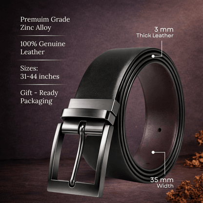 Mens 100% Genuine Leather Belt - DUALIX Smooth Matte (Black & Brown Reversible) — Leather Belts for Men | THE MEN THING