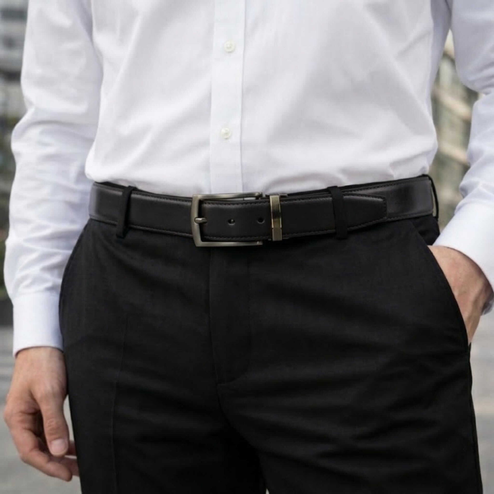 Mens 100% Genuine Leather Belt - DUALON Smooth Classic (Black & Brown Reversible) — Leather Belts for Men | THE MEN THING