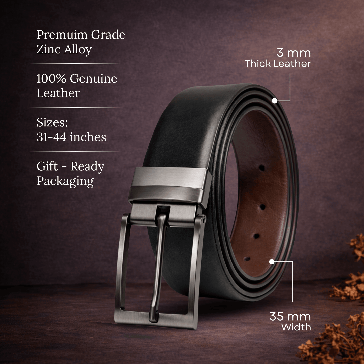 Mens 100% Genuine Leather Belt - DUALON Smooth Classic (Black & Brown Reversible) — Leather Belts for Men | THE MEN THING