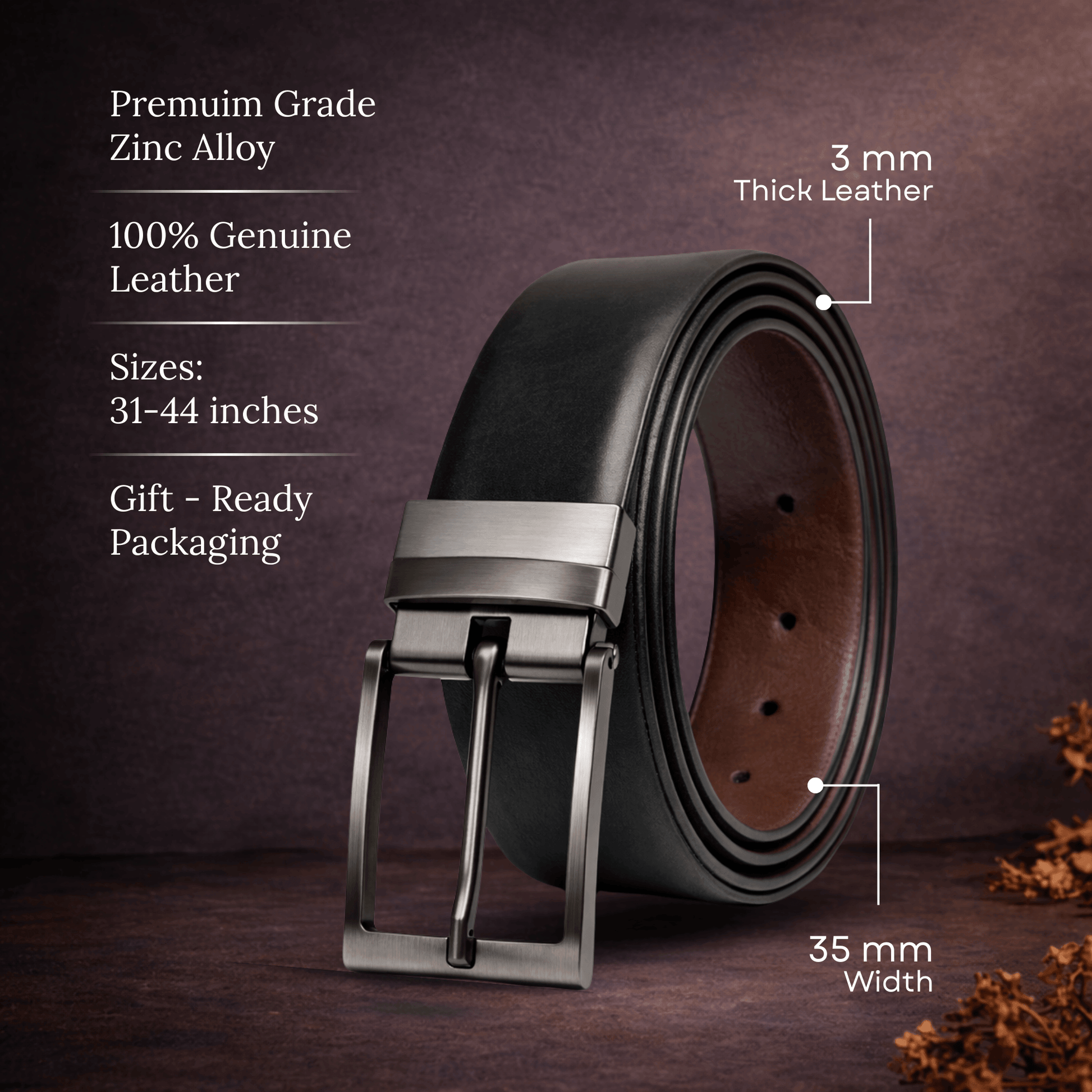 Mens 100% Genuine Leather Belt - DUALON Smooth Classic (Black & Brown Reversible) — Leather Belts for Men | THE MEN THING