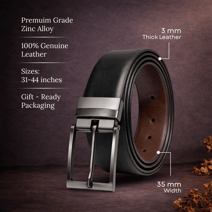 Mens 100% Genuine Leather Belt - DUALON Smooth Classic (Black & Brown Reversible) — Leather Belts for Men | THE MEN THING