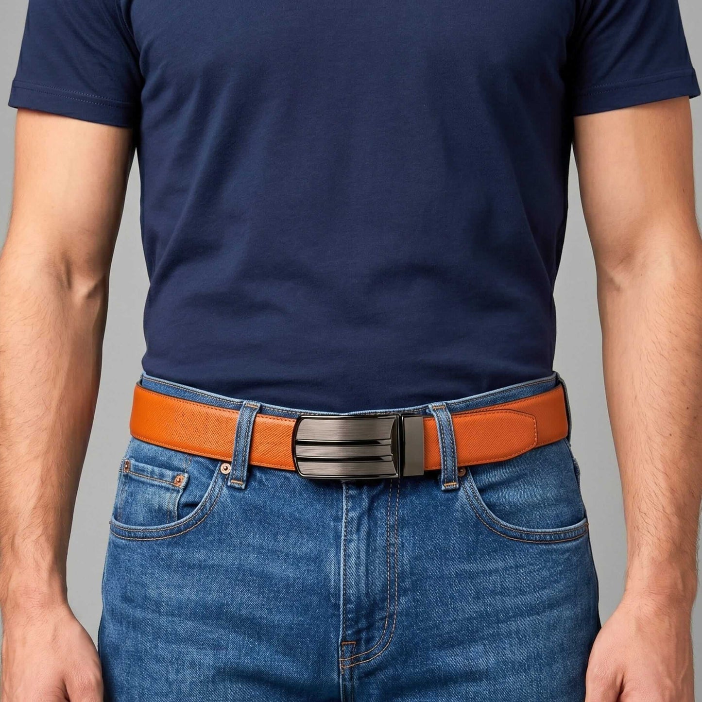 Mens 100% Genuine Leather Belt - DUALOR Grid Texture Plate (Black & Brown Reversible) — Leather Belts for Men | THE MEN THING
