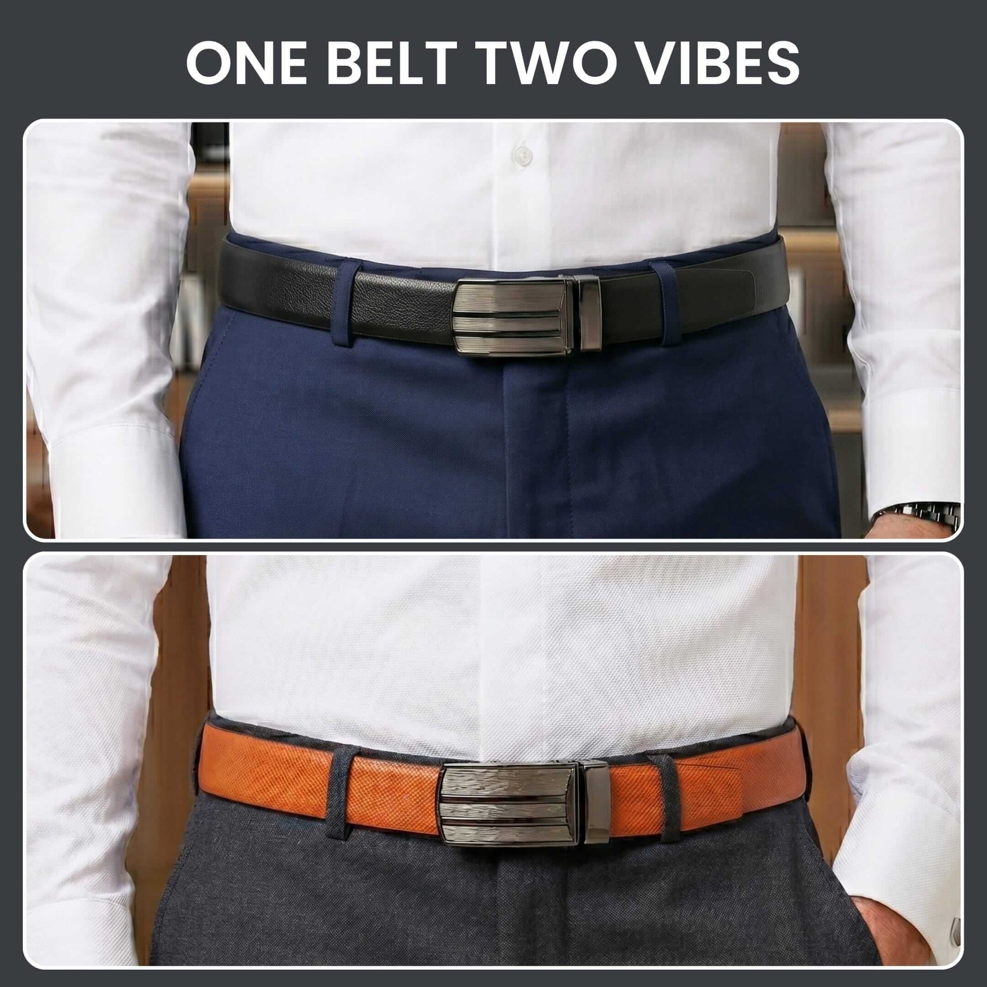 Mens 100% Genuine Leather Belt - DUALOR Grid Texture Plate (Black & Brown Reversible) — Leather Belts for Men | THE MEN THING