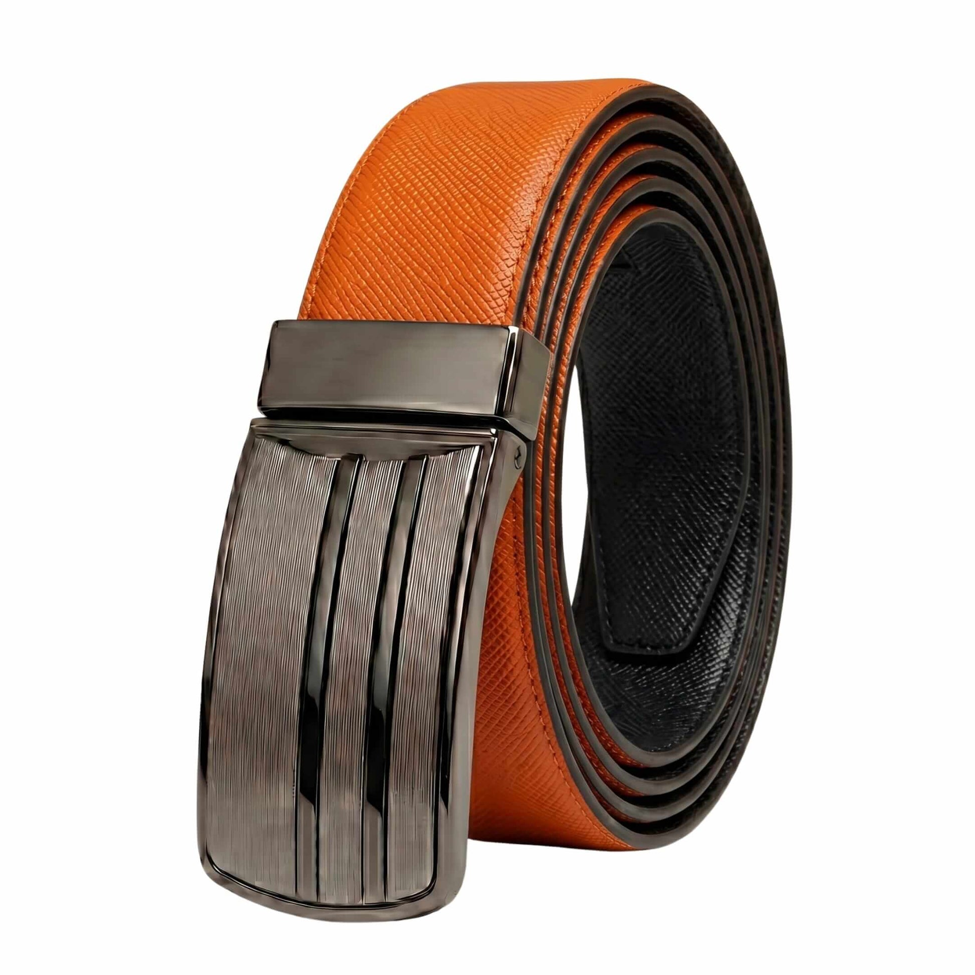 Mens 100% Genuine Leather Belt - DUALOR Grid Texture Plate (Black & Brown Reversible) — Leather Belts for Men | THE MEN THING