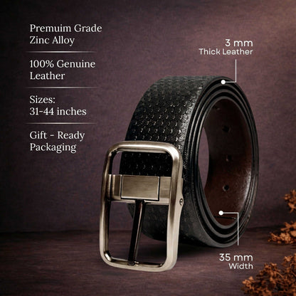 Mens 100% Genuine Leather Belt - DUALTEX Grid Weave Emboss (Black & Brown Reversible) — Leather Belts for Men | THE MEN THING