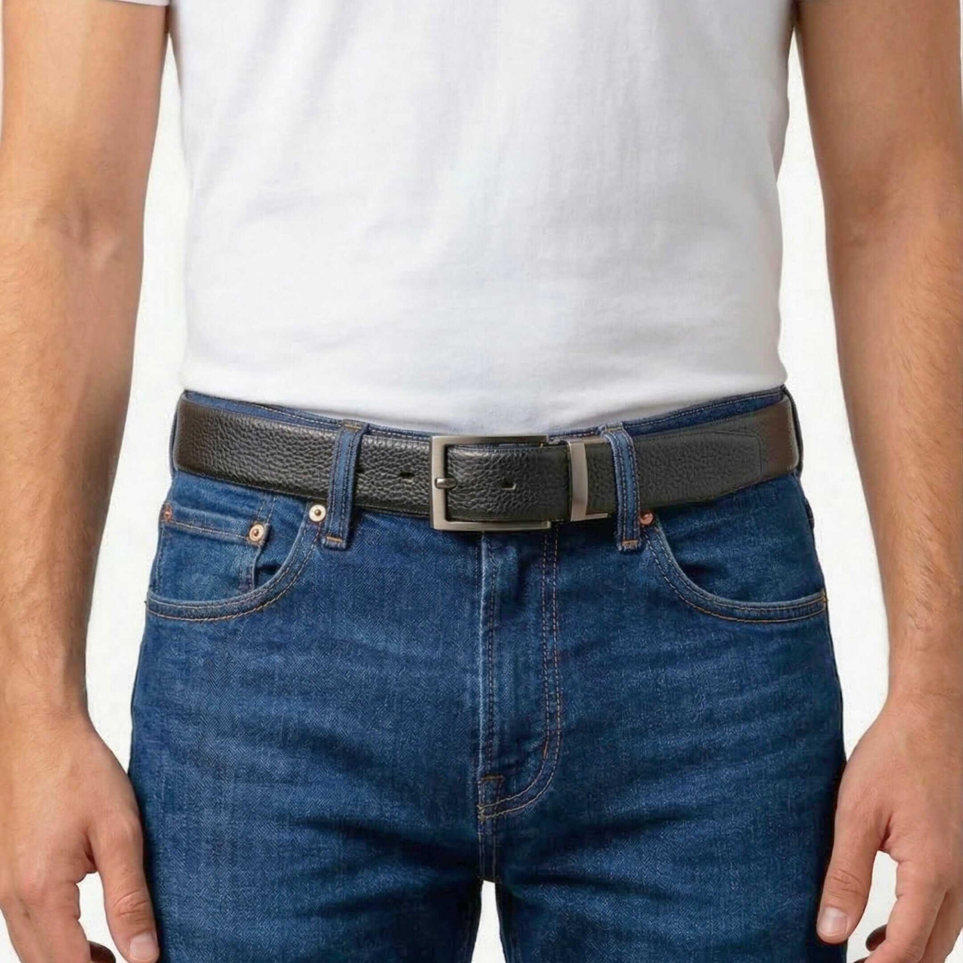 Mens 100% Genuine Leather Belt - DURON Fine Grain Finish (Black & Brown Reversible) — Leather Belts for Men | THE MEN THING