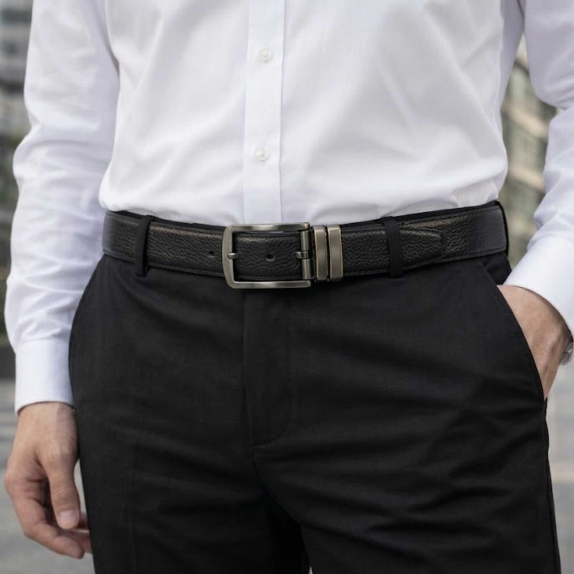 Mens 100% Genuine Leather Belt - DURON Fine Grain Finish (Black & Brown Reversible) — Leather Belts for Men | THE MEN THING