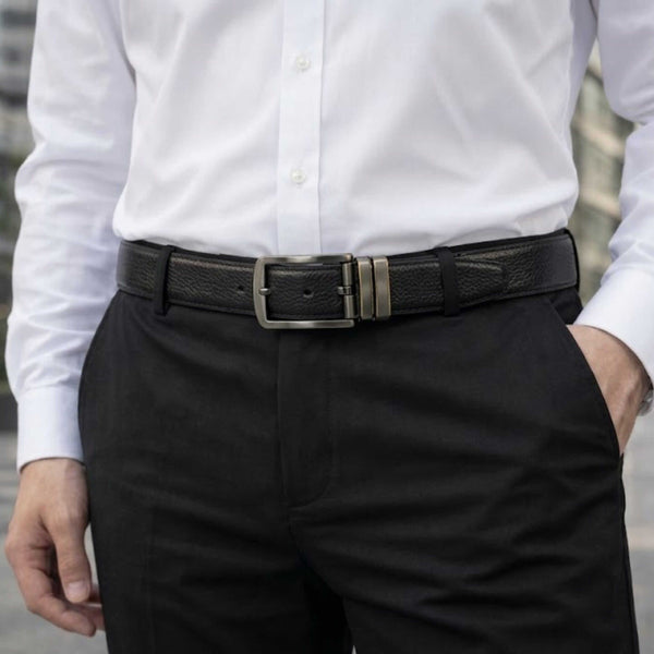 Mens 100% Genuine Leather Belt - DURON Fine Grain Finish (Black & Brown Reversible)