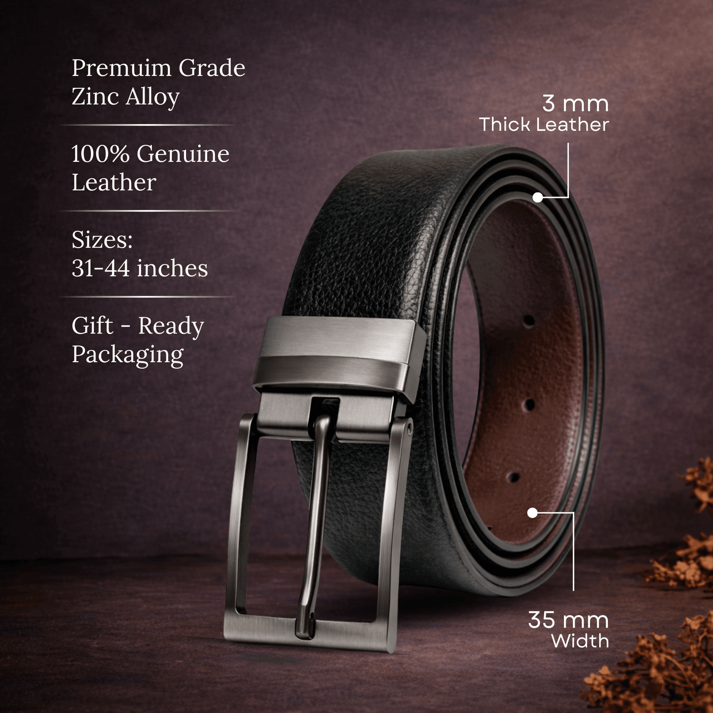 Mens 100% Genuine Leather Belt - DURON Fine Grain Finish (Black & Brown Reversible) — Leather Belts for Men | THE MEN THING