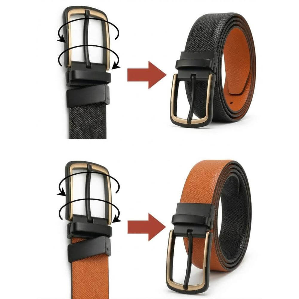 Mens Genuine Leather Belt | 2 in 1 Reversible (Black & Brown) (1 Pc.) - GOLDENSCAPE - THE MEN THING