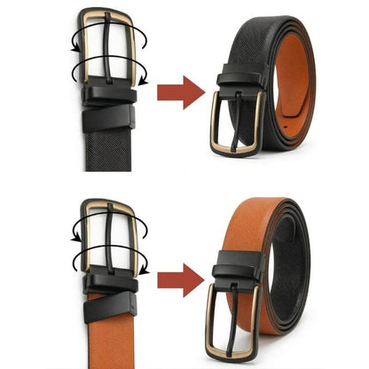 Mens Genuine Leather Belt | 2 in 1 Reversible (Black & Brown) (1 Pc.) - GOLDENSCAPE - THE MEN THING