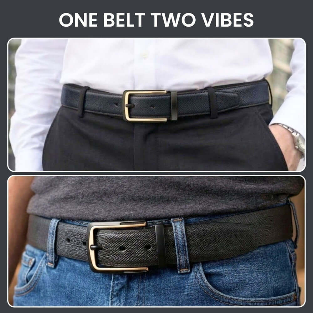 Mens Genuine Leather Belt | 2 in 1 Reversible (Black & Brown) (1 Pc.) - GOLDENSCAPE - THE MEN THING