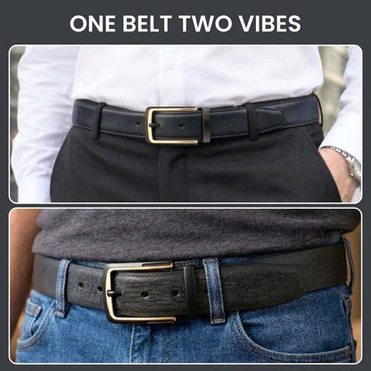 Mens Genuine Leather Belt | 2 in 1 Reversible (Black & Brown) (1 Pc.) - GOLDENSCAPE - THE MEN THING