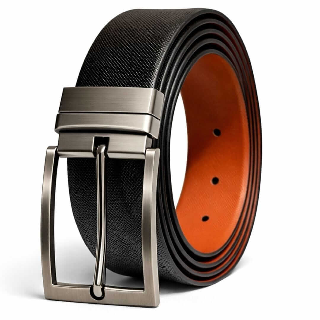 Mens 100% Genuine Leather Belt - GRAVEX Saffiano Texture (Black & Brown Reversible) — Leather Belts for Men | THE MEN THING