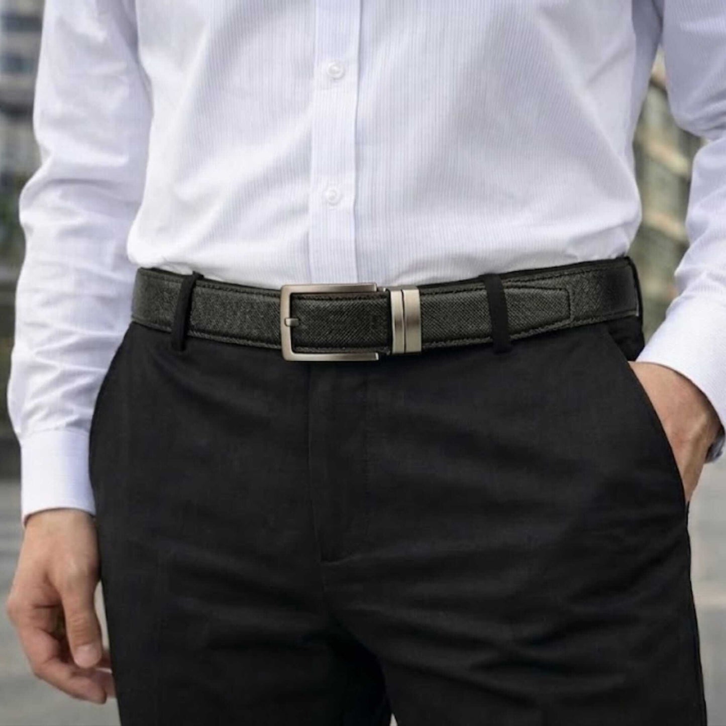 Mens 100% Genuine Leather Belt - GRAVEX Saffiano Texture (Black & Brown Reversible) — Leather Belts for Men | THE MEN THING