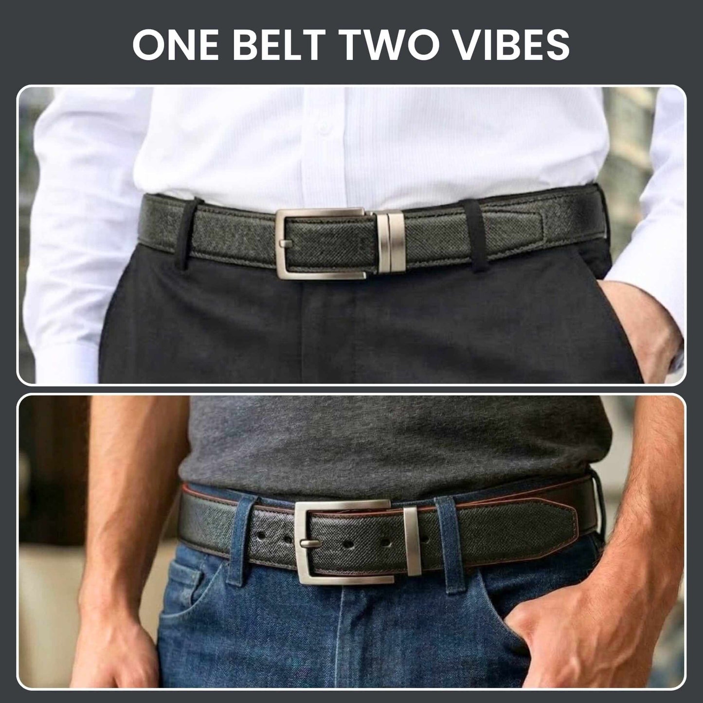 Mens 100% Genuine Leather Belt - GRAVEX Saffiano Texture (Black & Brown Reversible) — Leather Belts for Men | THE MEN THING