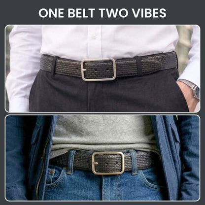 Mens 100% Genuine Leather Belt - GRIDCORE Grid Weave Emboss (Black & Brown Reversible) — Leather Belts for Men | THE MEN THING