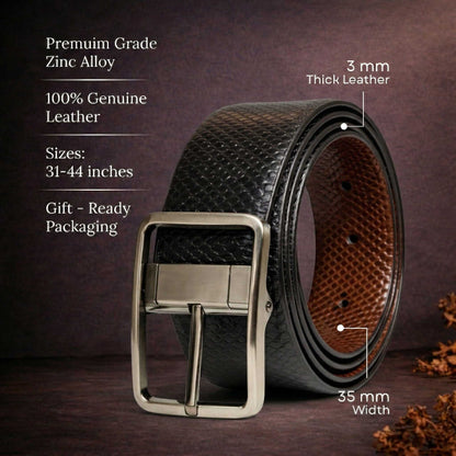 Mens 100% Genuine Leather Belt - GRIDLUX Woven Emboss (Black & Brown Reversible) — Leather Belts for Men | THE MEN THING