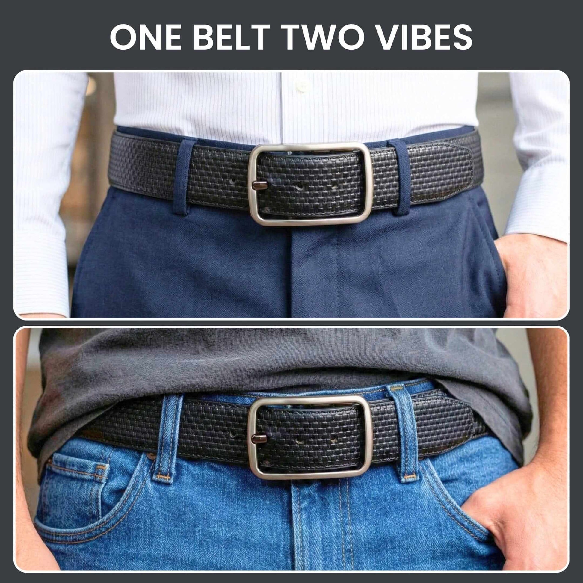 Mens 100% Genuine Leather Belt - GRIDLUX Woven Emboss (Black & Brown Reversible) — Leather Belts for Men | THE MEN THING
