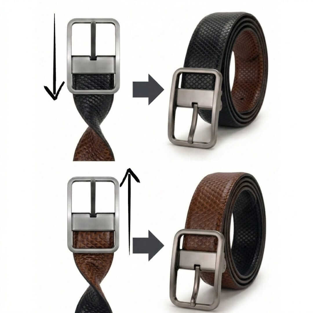 Mens 100% Genuine Leather Belt - GRIDLUX Woven Emboss (Black & Brown Reversible) — Leather Belts for Men | THE MEN THING