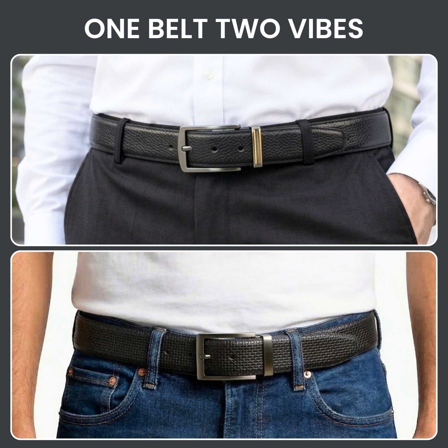 Mens Genuine Leather Belt | 2 in 1 Reversible (Black & Brown) (1 Pc.) - GRIDON - THE MEN THING