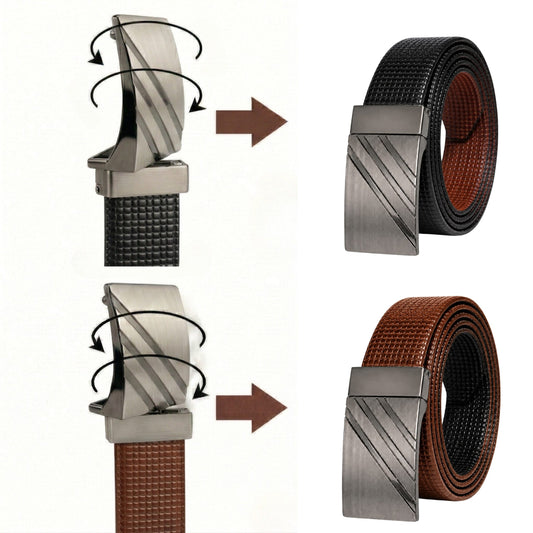 Mens Genuine Leather Belt | 2 in 1 Reversible (Black & Brown) (1 Pc.) - GRIDSTRIKE - THE MEN THING