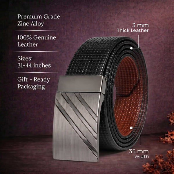 Mens 100% Genuine Leather Belt - GRIDSTRIKE Grid Weave Plate (Black & Brown Reversible)