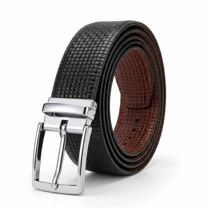 Mens 100% Genuine Leather Belt - GRIDXO Woven Grid Emboss (Black & Brown Reversible) — Leather Belts for Men | THE MEN THING