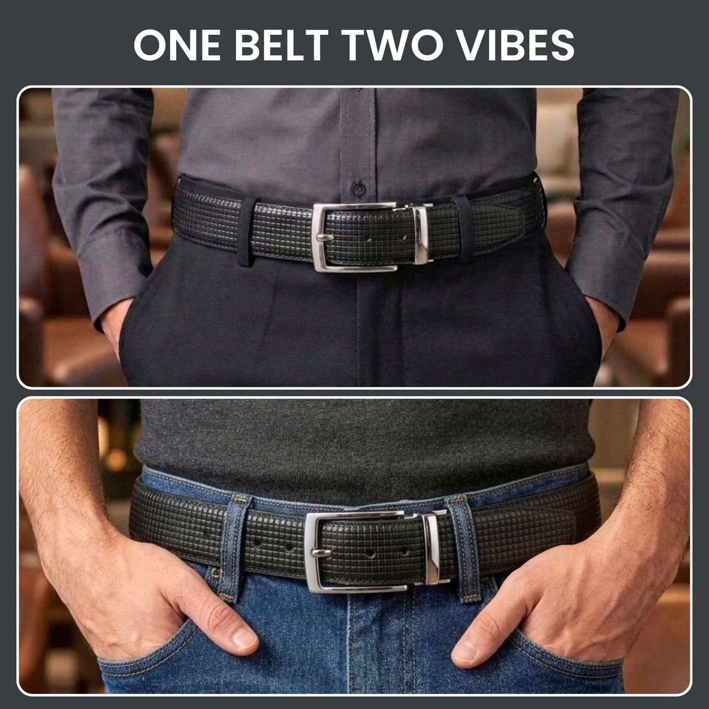 Mens 100% Genuine Leather Belt - GRIDXO Woven Grid Emboss (Black & Brown Reversible) — Leather Belts for Men | THE MEN THING