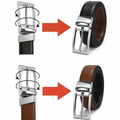 Mens 100% Genuine Leather Belt - HEXOR Lizard Emboss (Black & Brown Reversible) — Leather Belts for Men | THE MEN THING