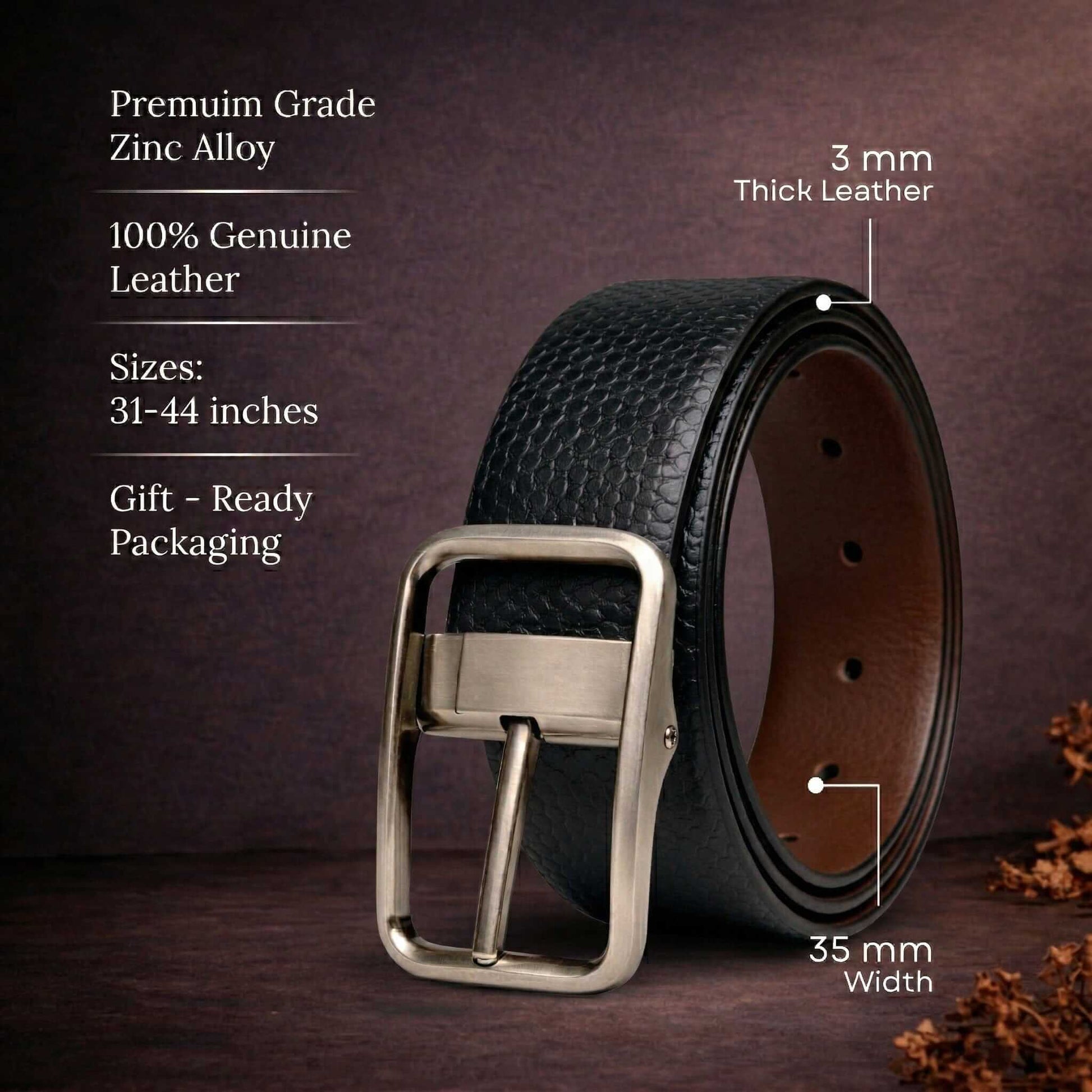 Mens 100% Genuine Leather Belt - HEXSHIFT Pebble Grain (Black & Brown Reversible) — Leather Belts for Men | THE MEN THING