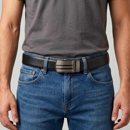 Mens 100% Genuine Leather Belt - IMPERON Diamond Grain Plate (Black & Brown Reversible) — Leather Belts for Men | THE MEN THING