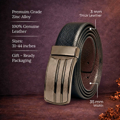 Mens 100% Genuine Leather Belt - IMPERON Diamond Grain Plate (Black & Brown Reversible) — Leather Belts for Men | THE MEN THING