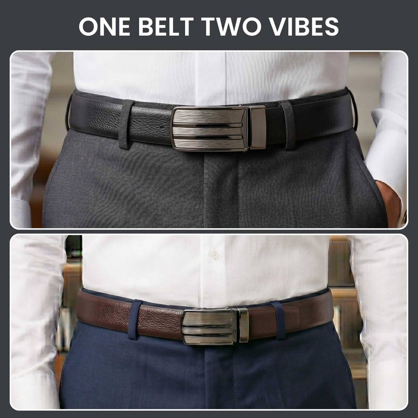 Mens 100% Genuine Leather Belt - IMPERON Diamond Grain Plate (Black & Brown Reversible) — Leather Belts for Men | THE MEN THING