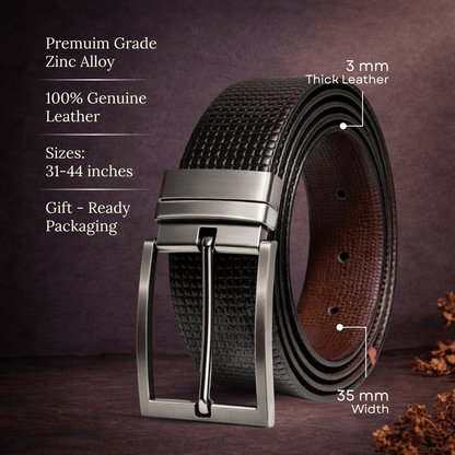 Mens Genuine Leather Belt | 2 in 1 Reversible (Black & Brown) (1 Pc.) - LEXARO - THE MEN THING