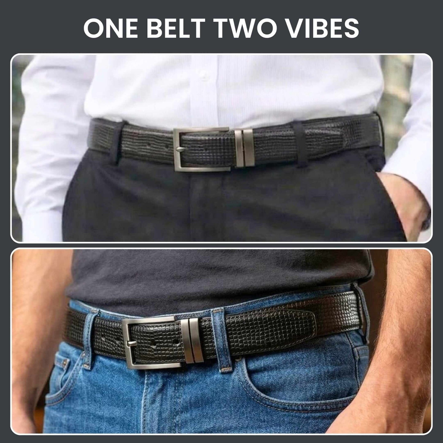 Mens Genuine Leather Belt | 2 in 1 Reversible (Black & Brown) (1 Pc.) - LEXARO - THE MEN THING