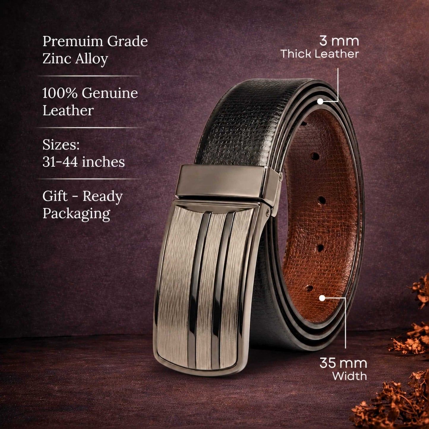 Mens Genuine Leather Belt | 2 in 1 Reversible (Black & Brown) (1 Pc.) - LINEFORGE - THE MEN THING