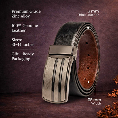 Mens Genuine Leather Belt | 2 in 1 Reversible (Black & Brown) (1 Pc.) - LINEFORGE - THE MEN THING